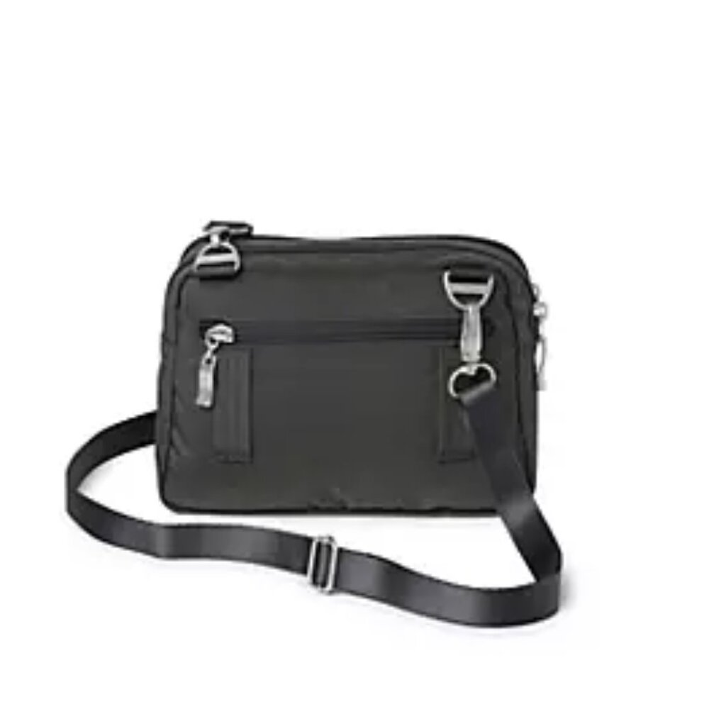 New Baggallini Triple Zip Bagg Charcoal Purple Lined Crossbody Strap Waist Pack - Picture 2 of 7